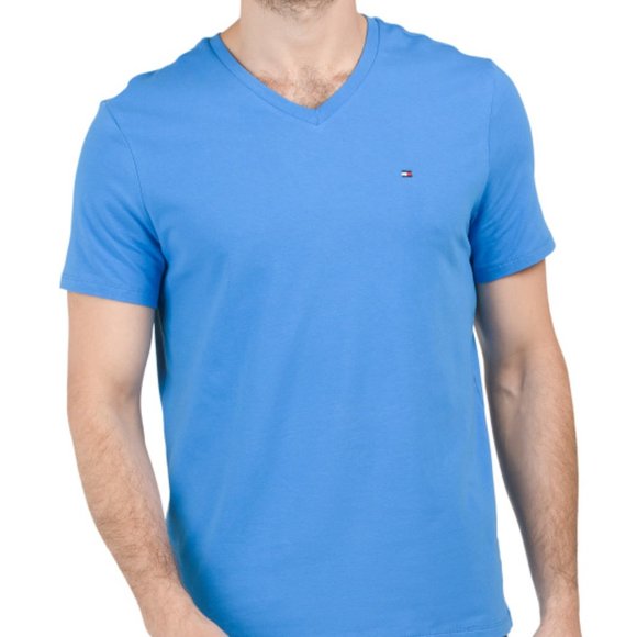 NEW TOMMY HILFIGER V-neck Stretchy Short Sleeve Tee Blue Blitz for men 163tn - Picture 1 of 5